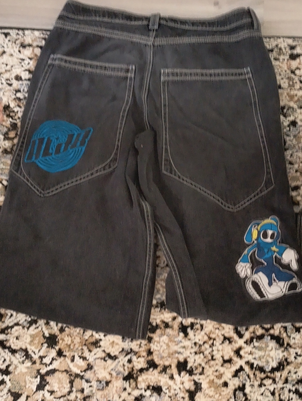 Alien Lab Relaxed Black Men's Jeans with Blue Graphic Accents